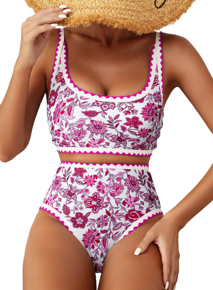 Women's Bikini Sets Floral Print Whip Stitch 2 Piece Swimsuits