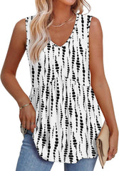 ⏰Hot Sale-Women's Print Flowy Sleeveless V Neck Peplum Tank Tops