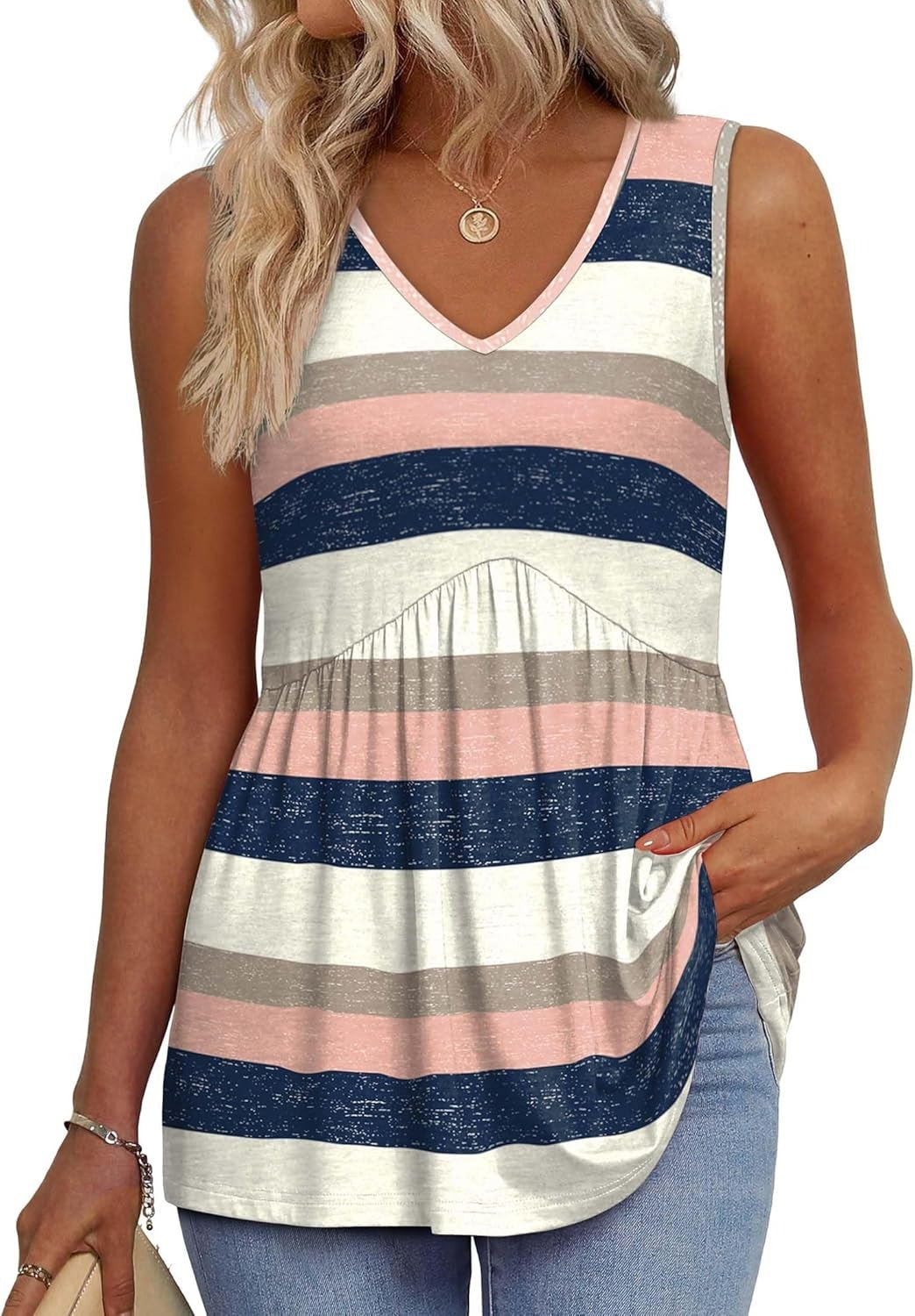 ⏰Hot Sale-Women's Print Flowy Sleeveless V Neck Peplum Tank Tops