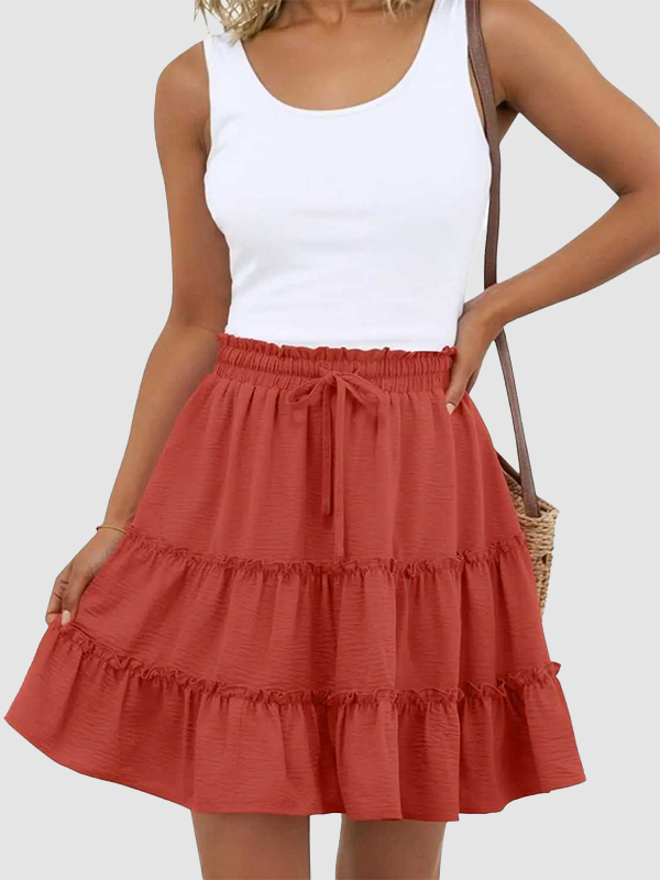 Women Flowy Skorts Built-in Shorts Floral Ruffle Tiered Skirts with Pockets
