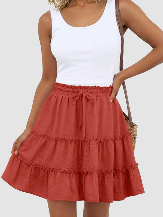 Women Flowy Skorts Built-in Shorts Floral Ruffle Tiered Skirts with Pockets