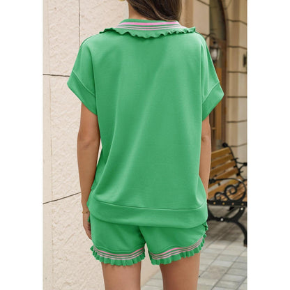 Women's Half-Zip Ruffle Trim Loungewear Set