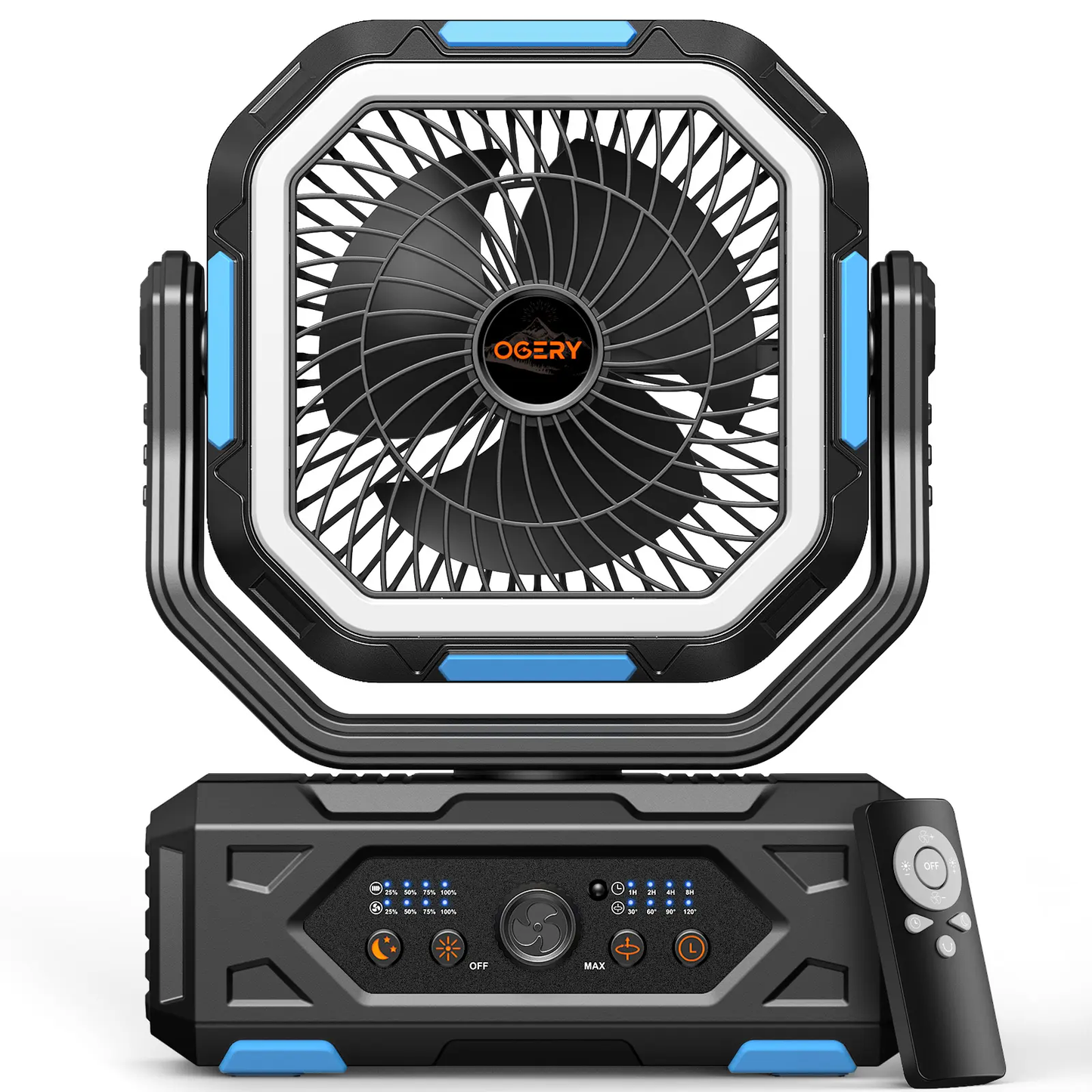 30000mAh Rechargeable Camping Fan with LED Light, Remote Control & Oscillation