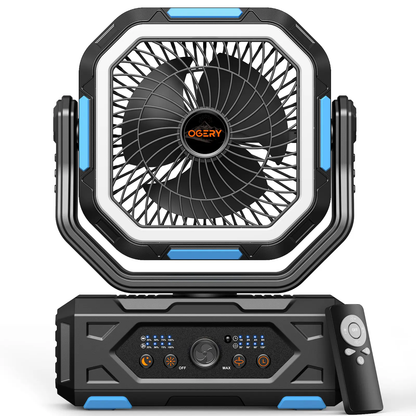 30000mAh Rechargeable Camping Fan with LED Light, Remote Control & Oscillation