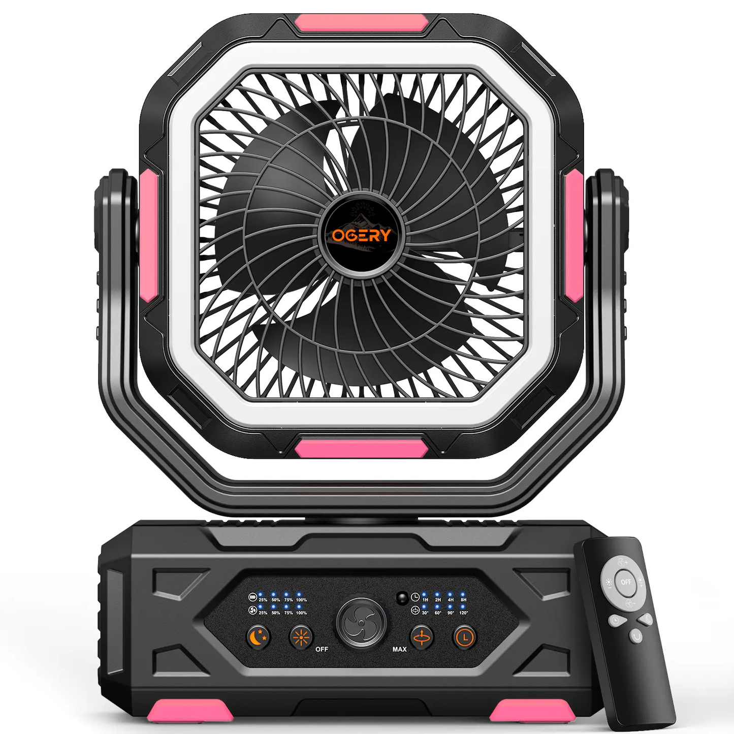 30000mAh Rechargeable Camping Fan with LED Light, Remote Control & Oscillation