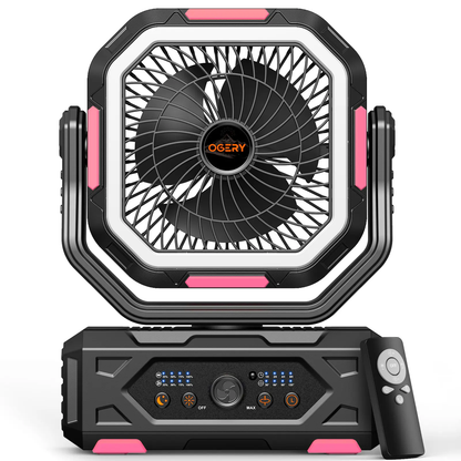 30000mAh Rechargeable Camping Fan with LED Light, Remote Control & Oscillation