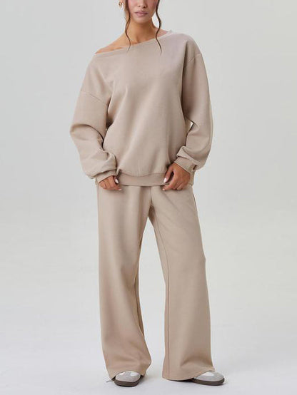 ✨Women's Off-Shoulder Long Sleeve Top & Wide-Leg Pants Set