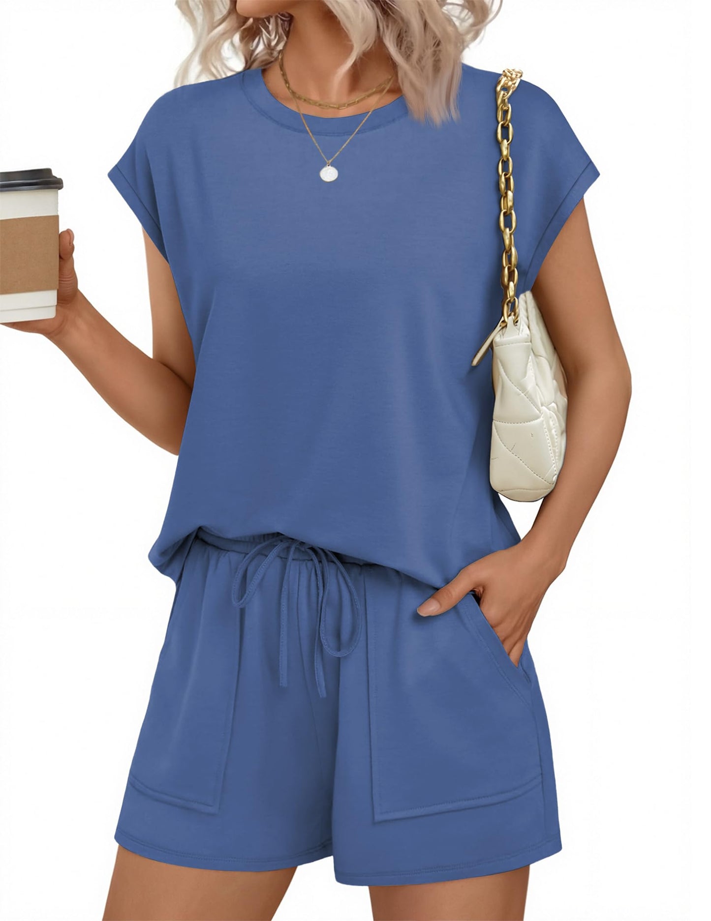 Two Piece Sets for Women Summer Crew Neck Lounge Short Sets