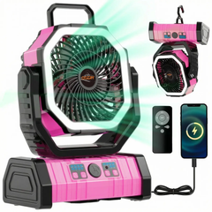Rechargeable Camping Fan with LED Light & 360° Hanging Hook