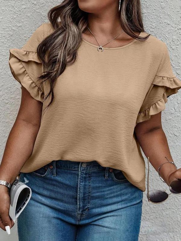Women's Summer Ruffle Sleeve Round Neck T-Shirt