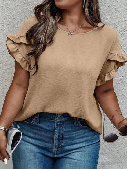 Women's Summer Ruffle Sleeve Round Neck T-Shirt