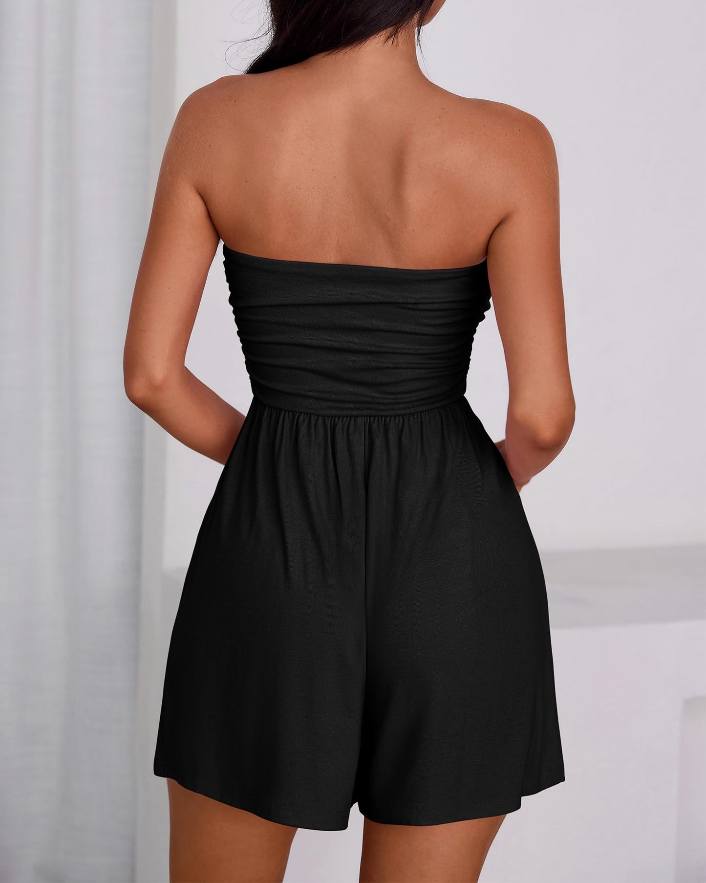⏰Hot Sale-Womens Strapless Tube Beach Vacation Romper with Pockets