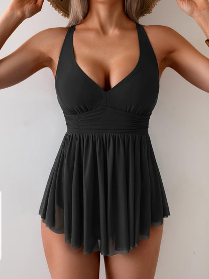 Women's One Piece Swim Dress Swimsuit Tummy Control Mesh Swimdress