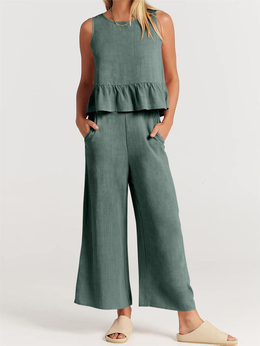 2024 Women's Summer 2 Pieces Outfits - Lounge Set with Pockets
