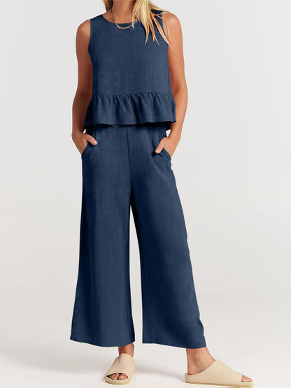 Limited time sale🔥Women 2 Piece Outfits Tank Crop Top Wide Leg Pants Lounge Matching Sets