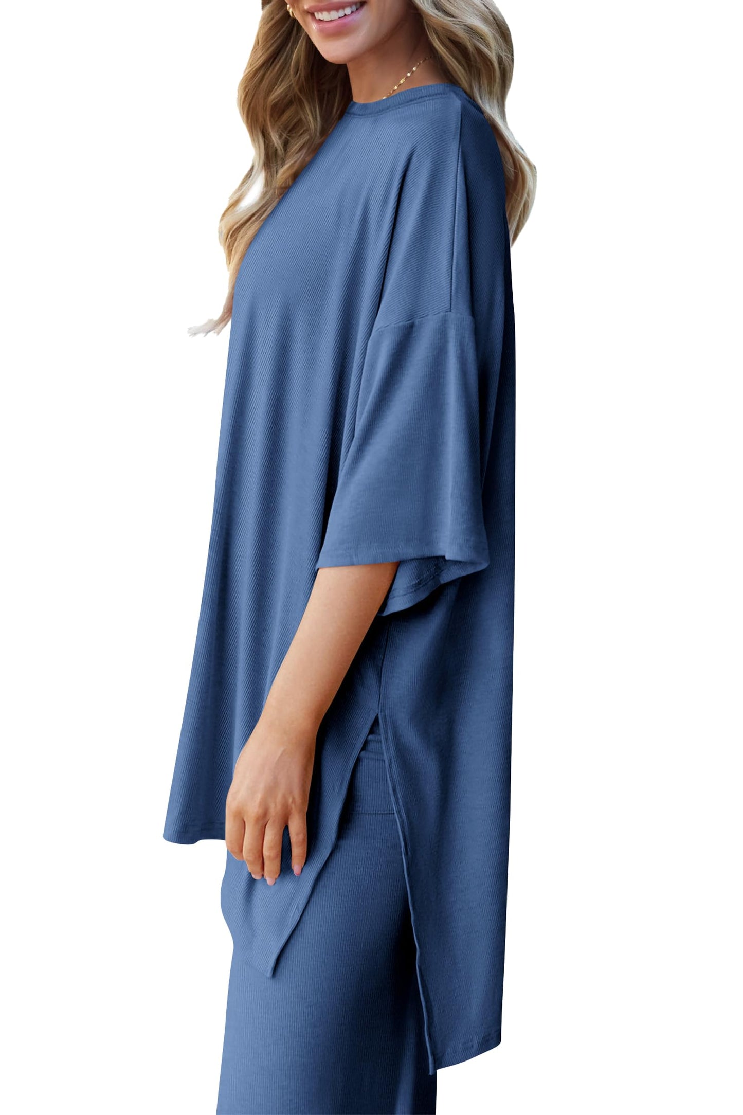 Women's 2 Piece Outfits Casual Short Tops and Wide Leg Pants Lounge Sets