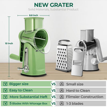 SUSTEAS Rotary Cheese Grater with 5 Blades & Suction Base