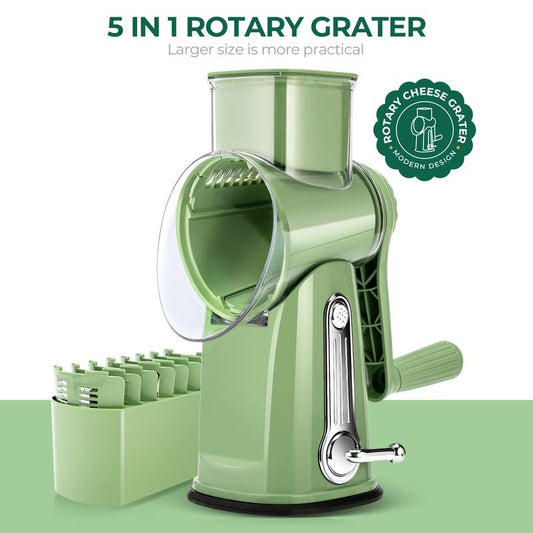 SUSTEAS Rotary Cheese Grater with 5 Blades & Suction Base
