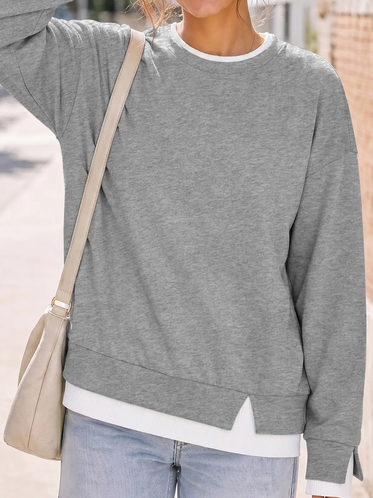 ⏰Hot Sale-Women's Crew Neck Fake Two Piece Layered Sweatshirt
