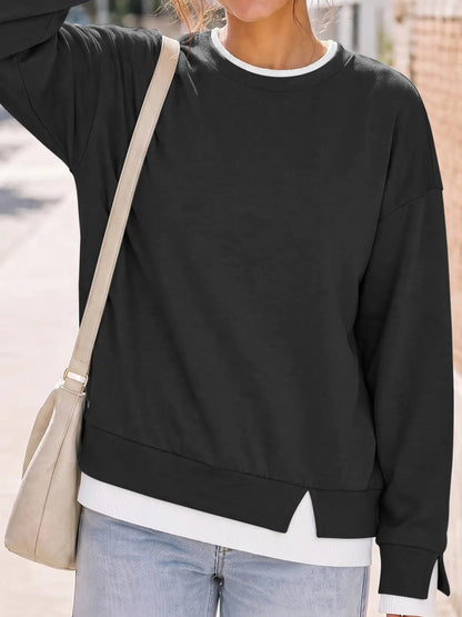 ⏰Hot Sale-Women's Crew Neck Fake Two Piece Layered Sweatshirt