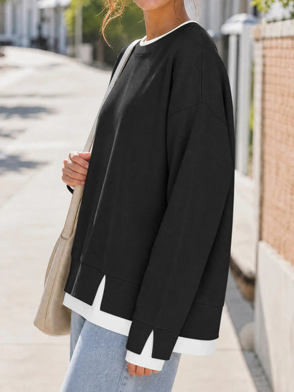 ⏰Hot Sale-Women's Crew Neck Fake Two Piece Layered Sweatshirt