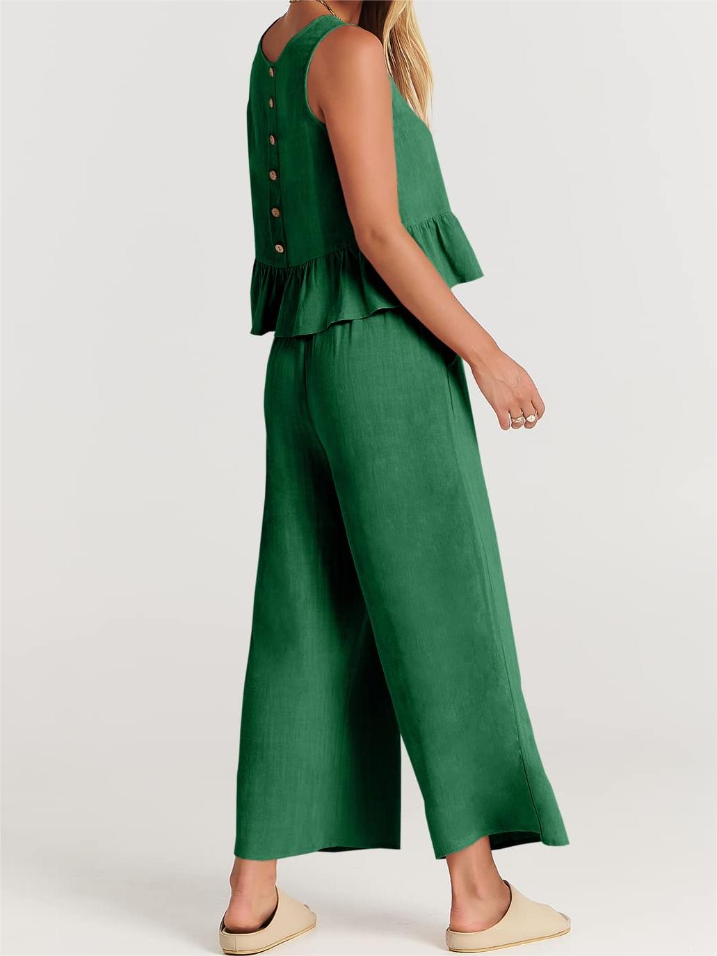 Limited time sale🔥Women 2 Piece Outfits Tank Crop Top Wide Leg Pants Lounge Matching Sets