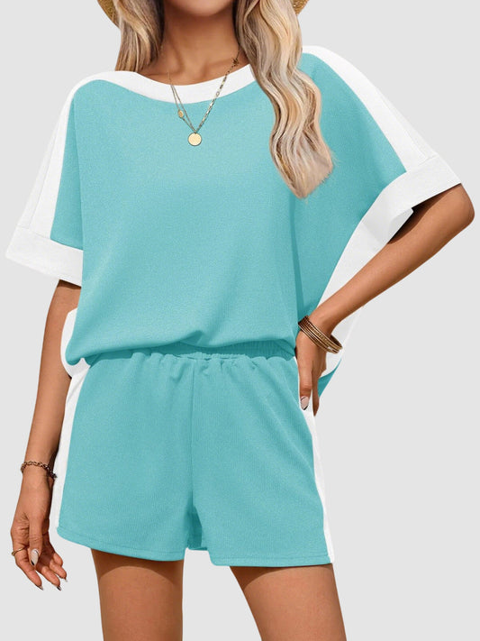 Womens 2 Piece Summer Outfits Oversized Short Sleeve Tops and Shorts Matching Sets