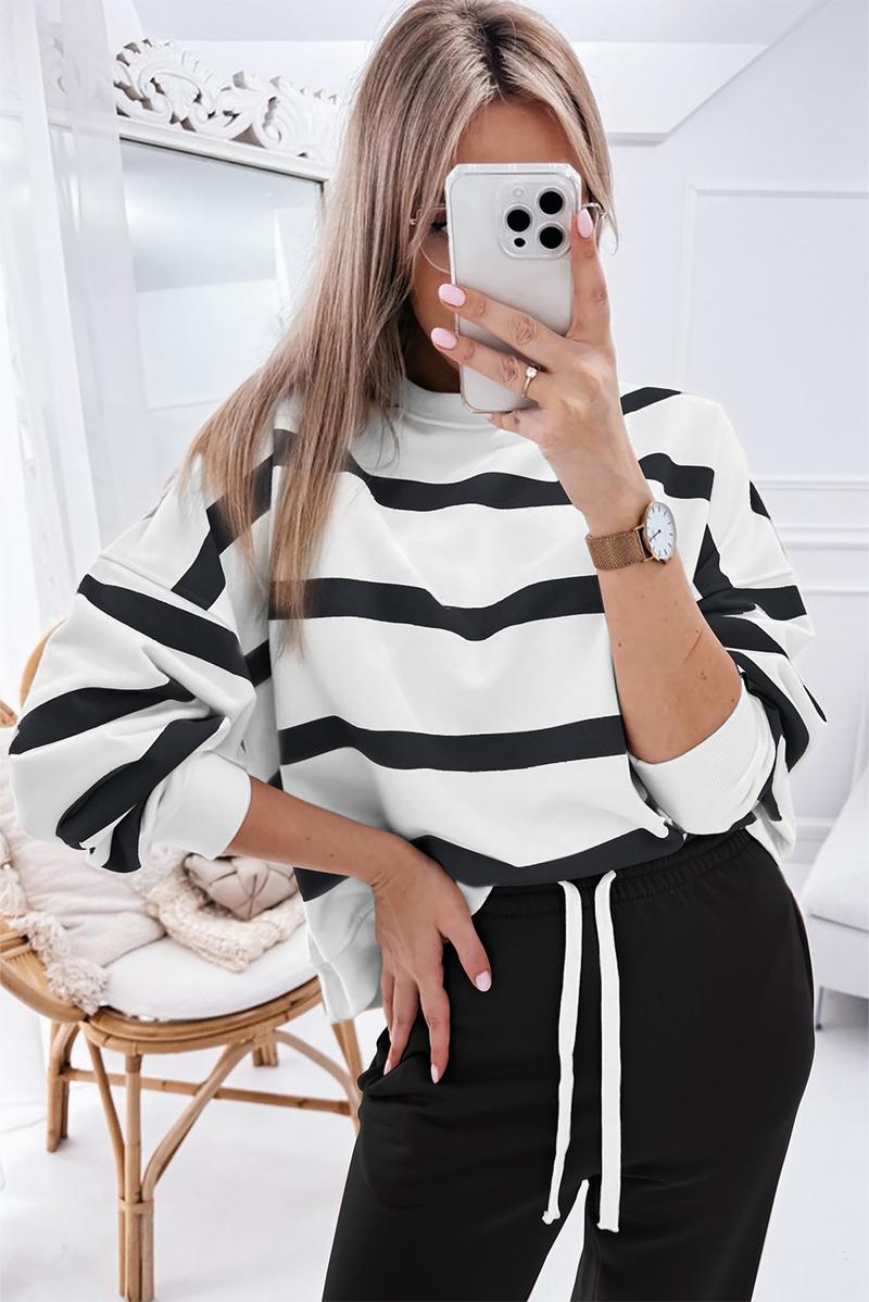 ⏰Hot Sale-Women's Striped Long Sleeve Drop Shoulder Tops & Jogger Pants 2 Piece Sets