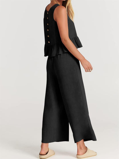 Limited time sale🔥Women 2 Piece Outfits Tank Crop Top Wide Leg Pants Lounge Matching Sets