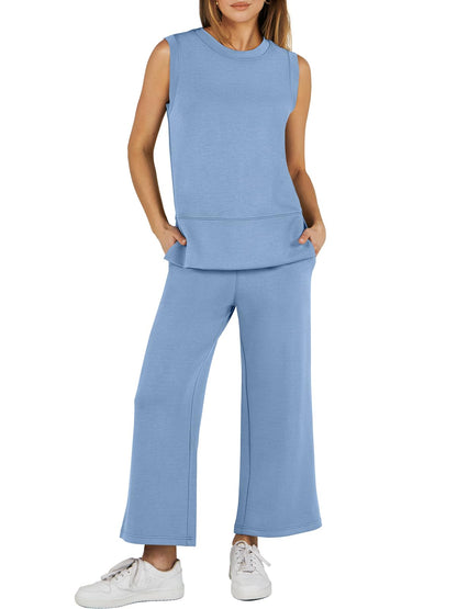 Women's Sleeveless Slit Hem Wide Leg Suit Casual Two Piece Set(Buy 2 Free Shipping)