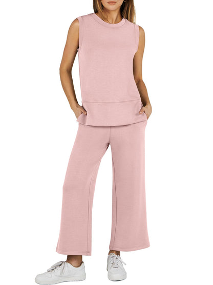 Women's Sleeveless Slit Hem Wide Leg Suit Casual Two Piece Set(Buy 2 Free Shipping)