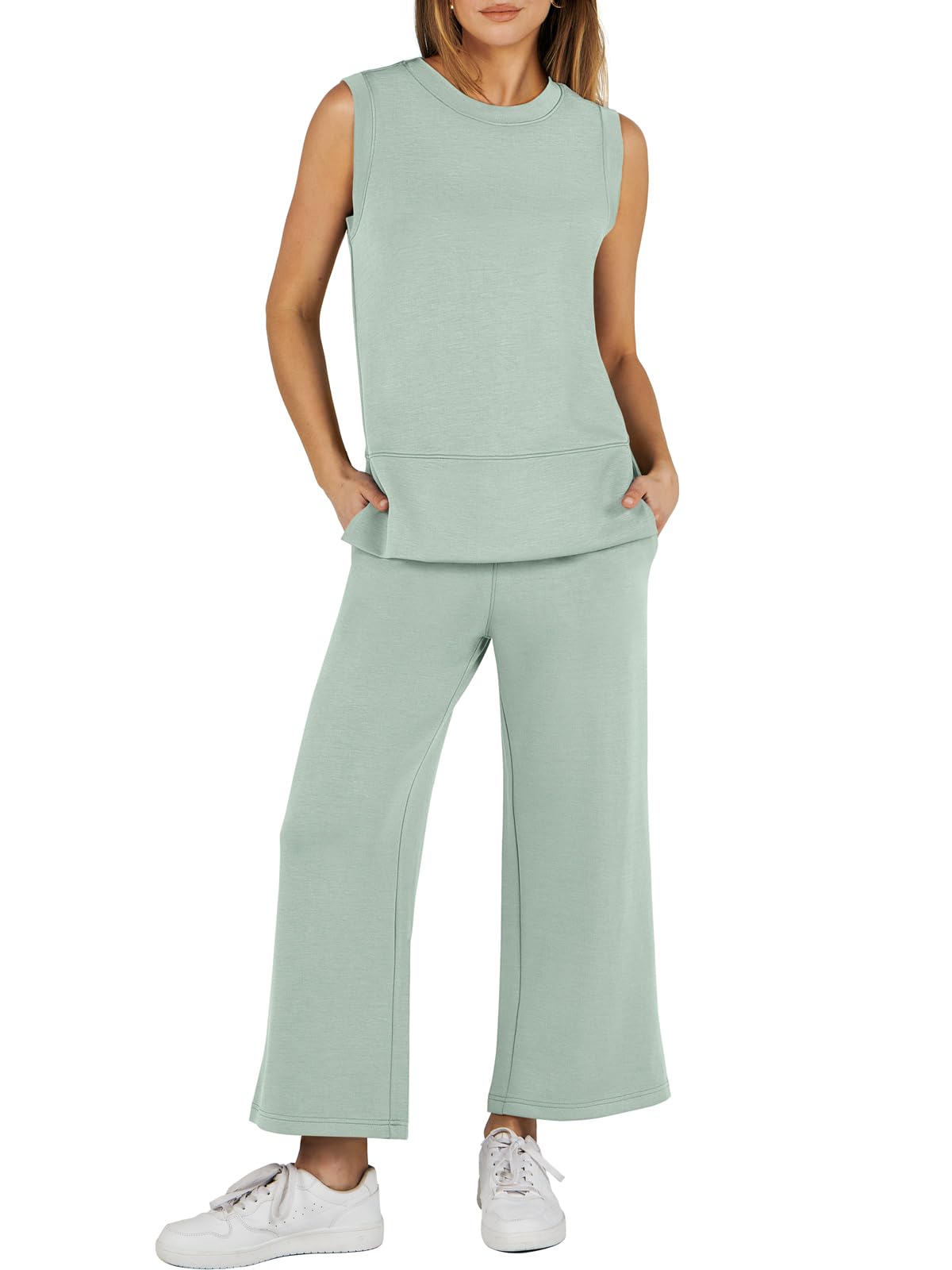 Women's Sleeveless Slit Hem Wide Leg Suit Casual Two Piece Set(Buy 2 Free Shipping)