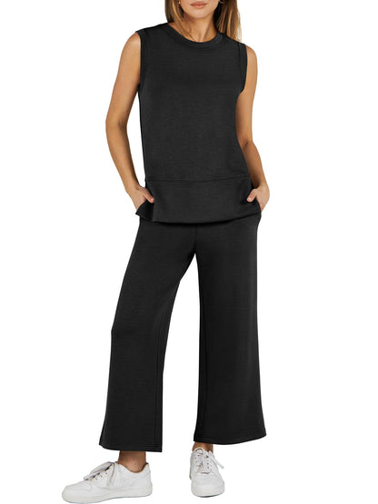 Women's Sleeveless Slit Hem Wide Leg Suit Casual Two Piece Set(Buy 2 Free Shipping)