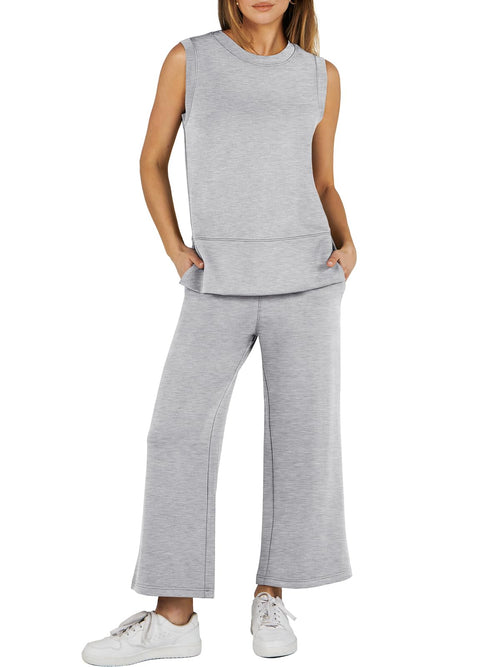 Women's Sleeveless Slit Hem Wide Leg Suit Casual Two Piece Set(Buy 2 Free Shipping)