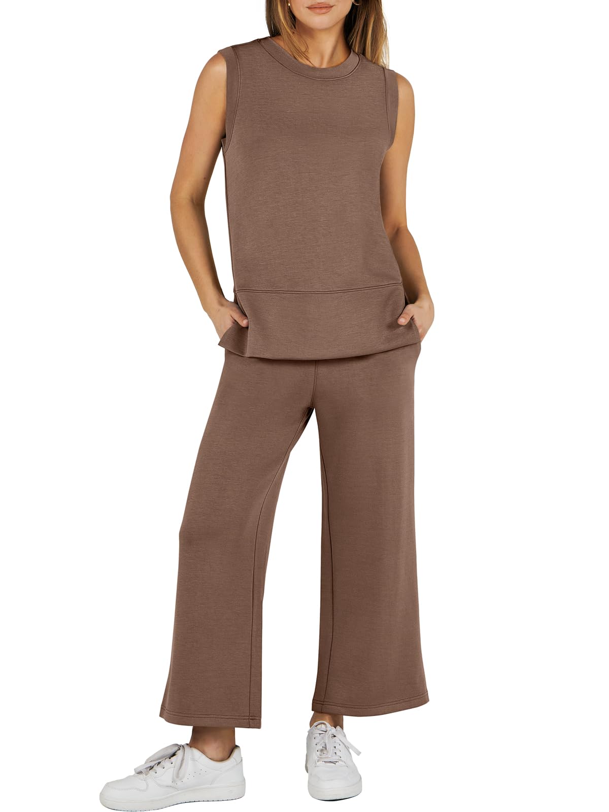 Women's Sleeveless Slit Hem Wide Leg Suit Casual Two Piece Set(Buy 2 Free Shipping)