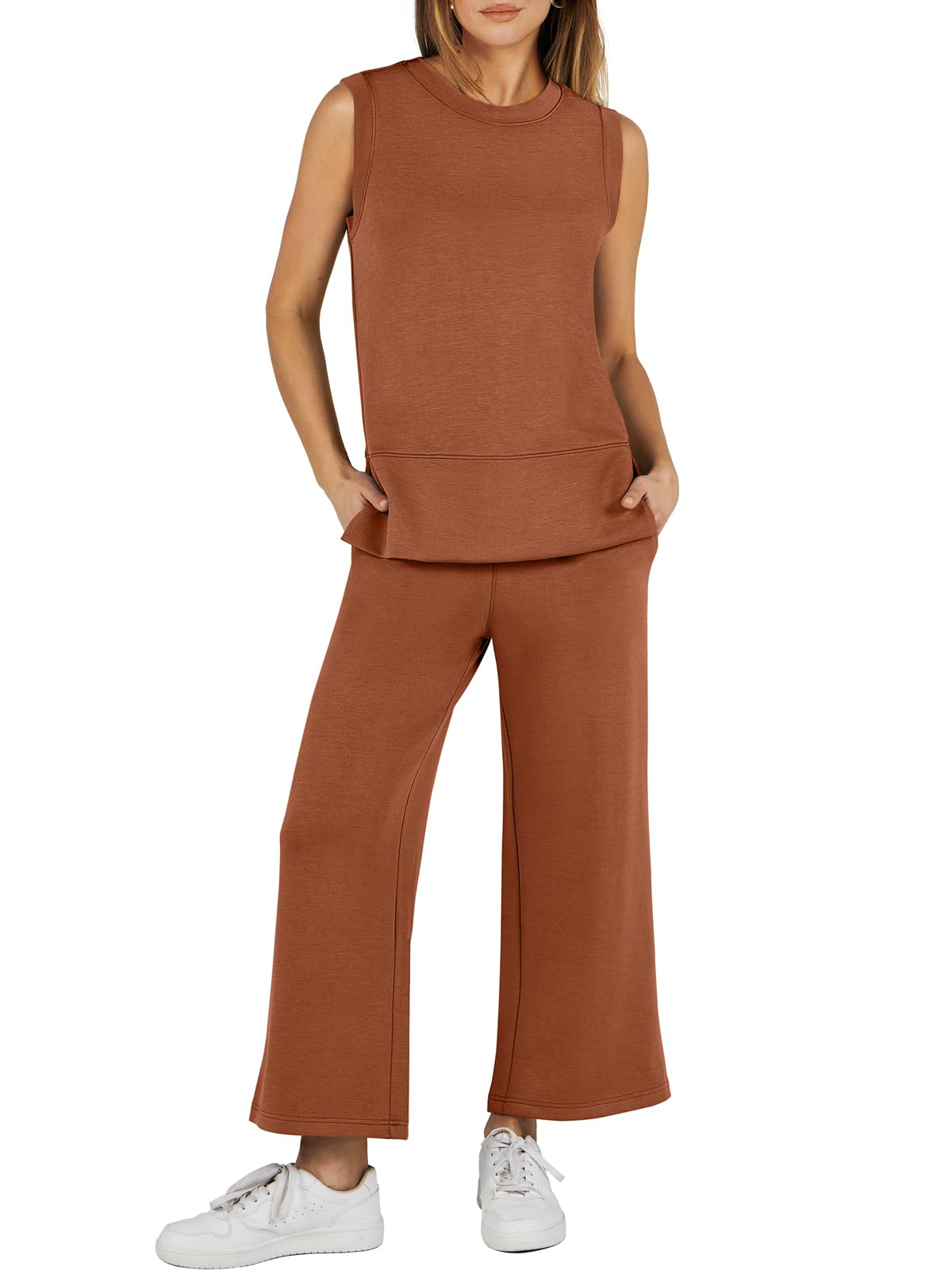 Women's Sleeveless Slit Hem Wide Leg Suit Casual Two Piece Set(Buy 2 Free Shipping)
