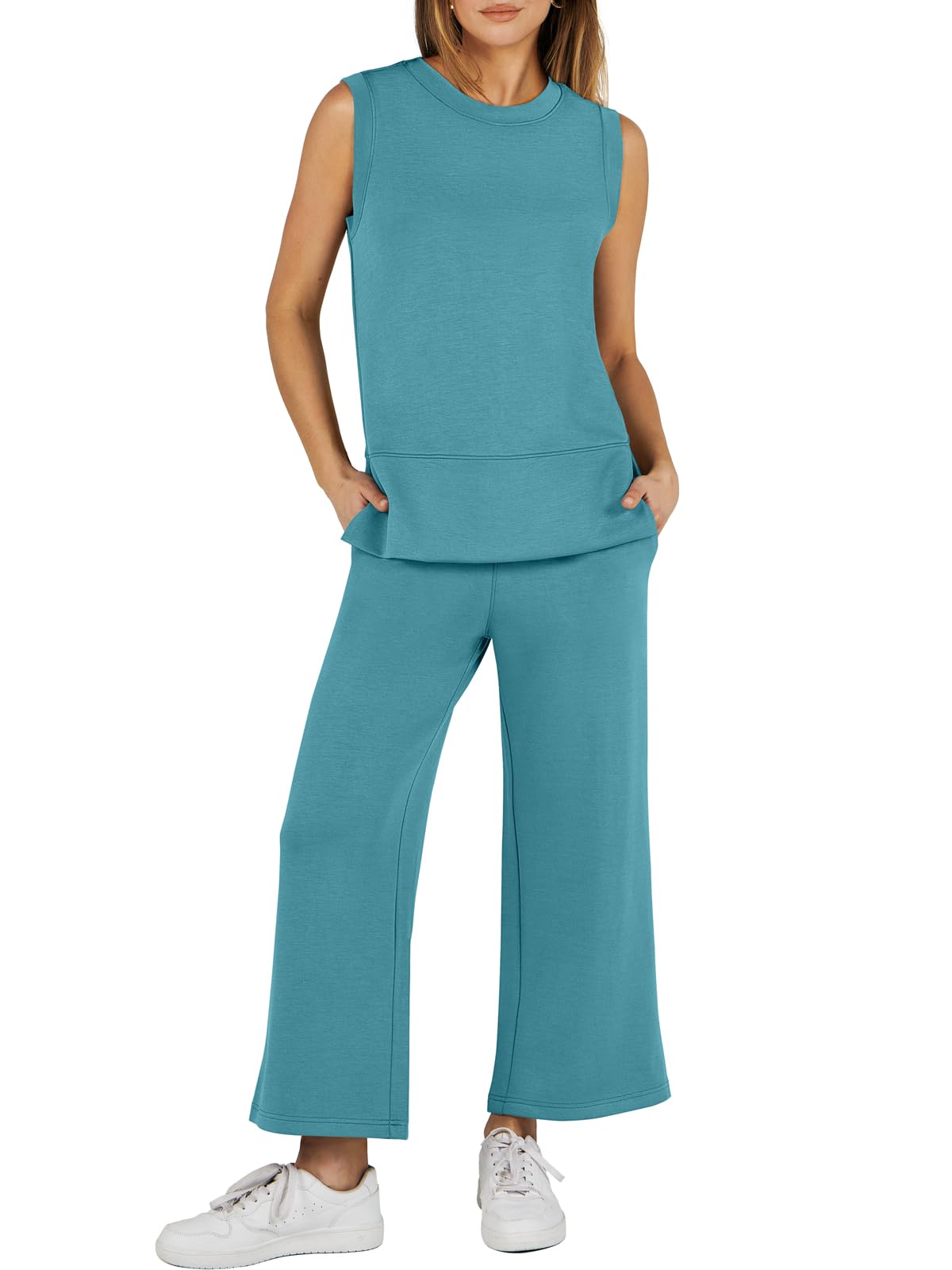 Women's Sleeveless Slit Hem Wide Leg Suit Casual Two Piece Set(Buy 2 Free Shipping)