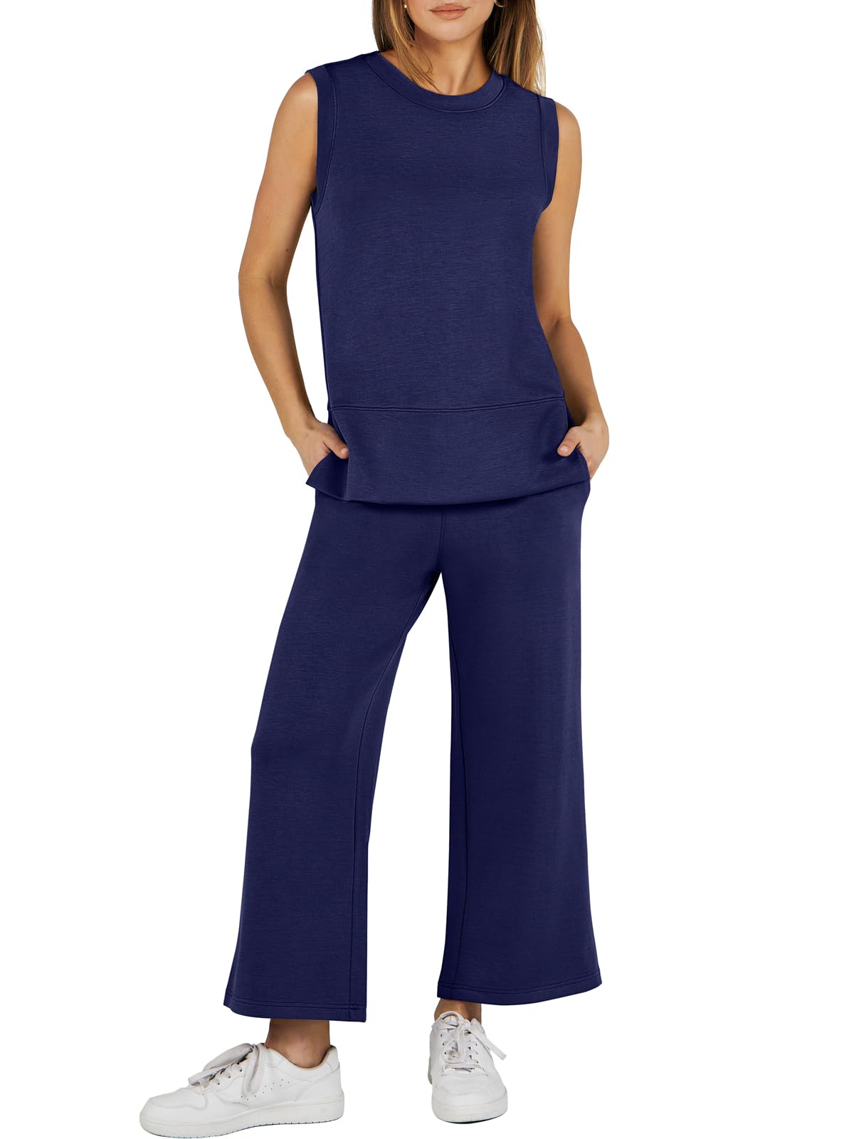 Women's Sleeveless Slit Hem Wide Leg Suit Casual Two Piece Set(Buy 2 Free Shipping)