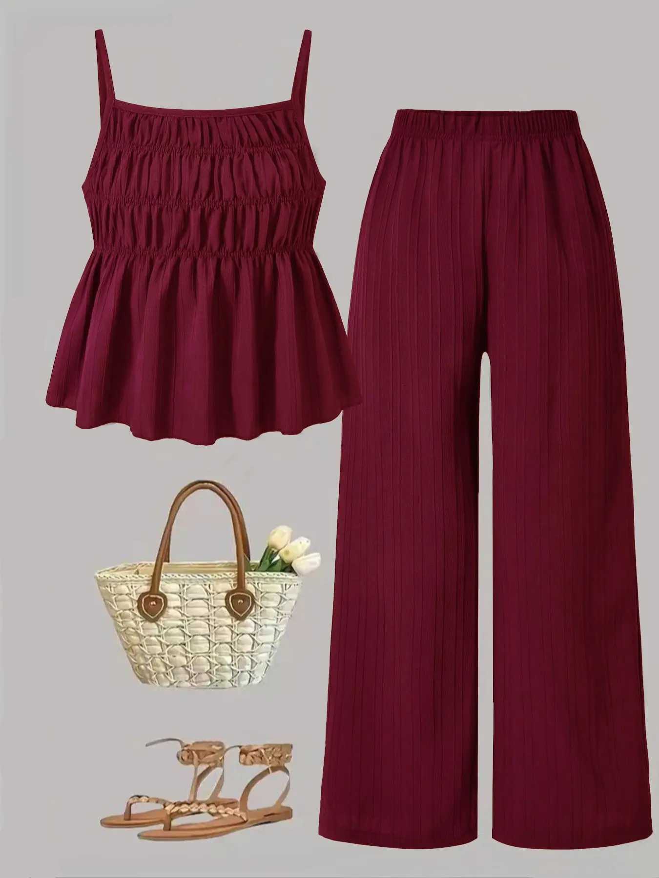 Women's Solid Color Cami Top & Wide Leg Pants 2 Piece Set