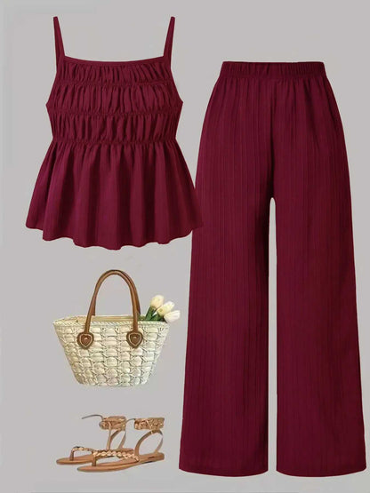 Women's Solid Color Cami Top & Wide Leg Pants 2 Piece Set