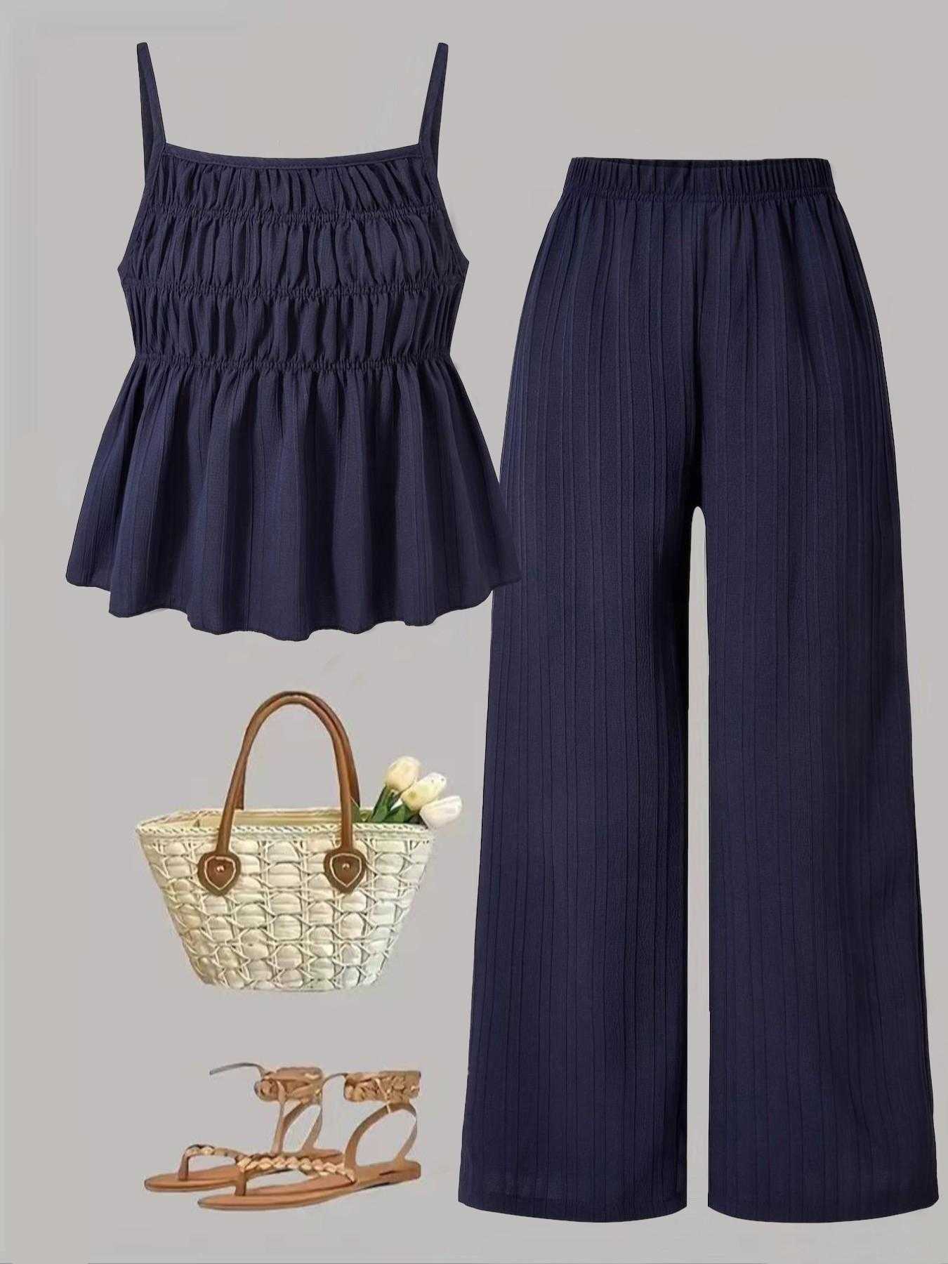 Women's Solid Color Cami Top & Wide Leg Pants 2 Piece Set
