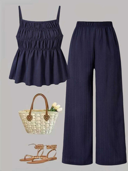 Women's Solid Color Cami Top & Wide Leg Pants 2 Piece Set