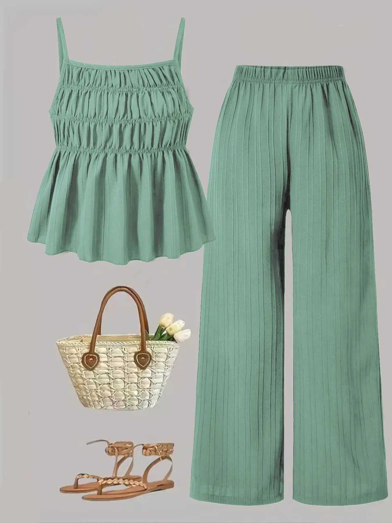 Women's Solid Color Cami Top & Wide Leg Pants 2 Piece Set
