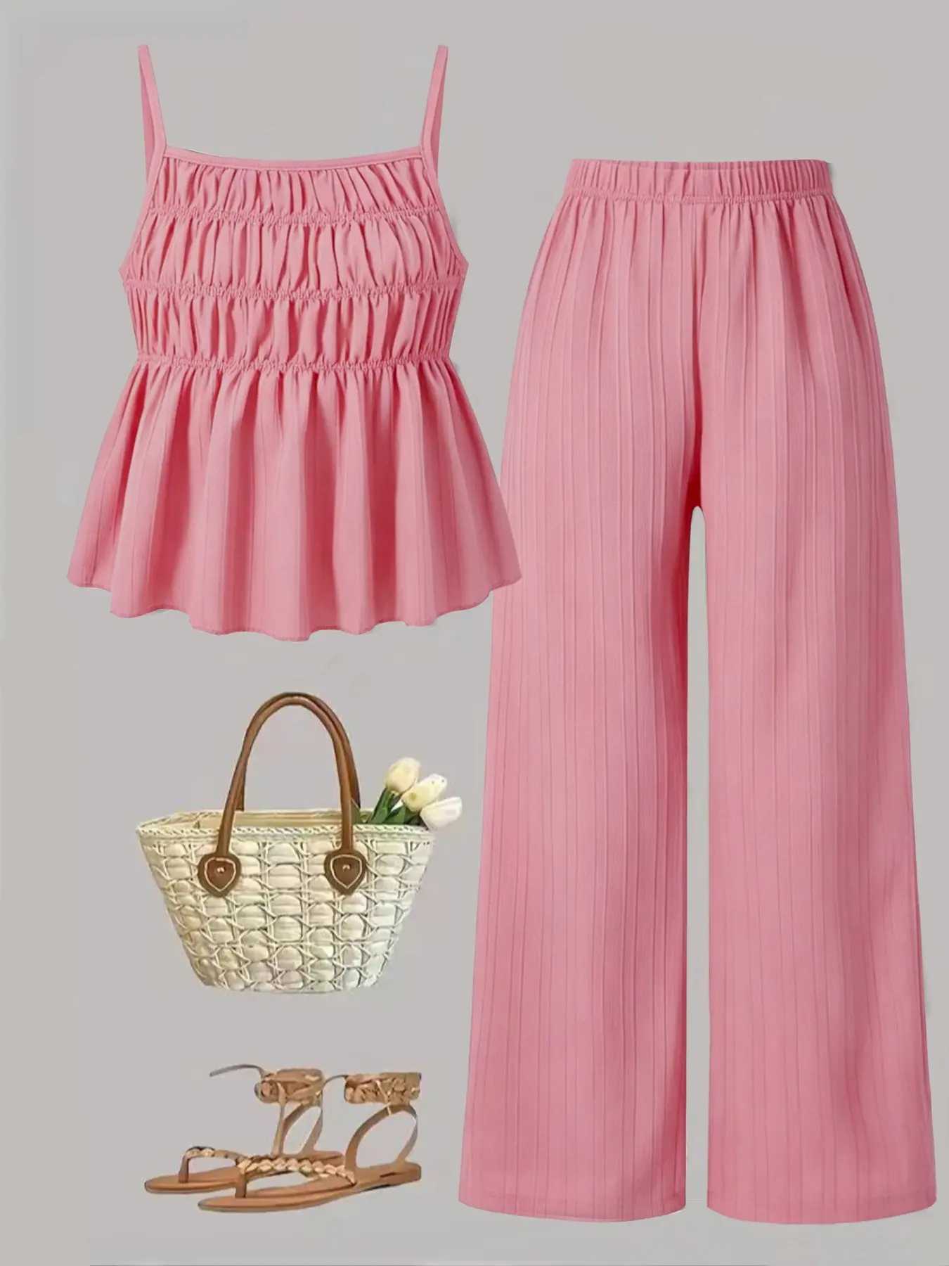 Women's Solid Color Cami Top & Wide Leg Pants 2 Piece Set