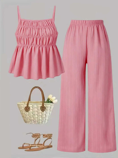 Women's Solid Color Cami Top & Wide Leg Pants 2 Piece Set