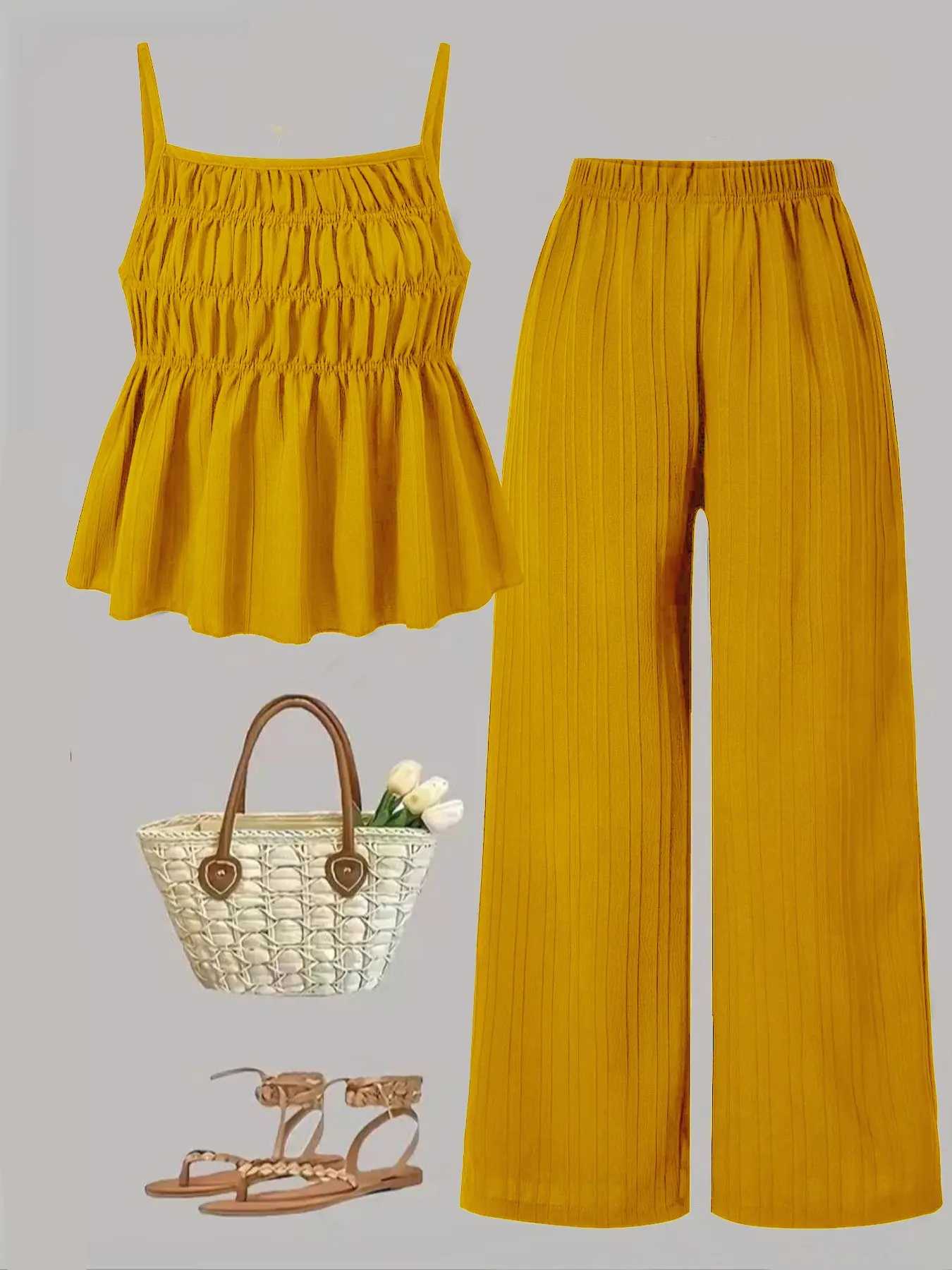 Women's Solid Color Cami Top & Wide Leg Pants 2 Piece Set