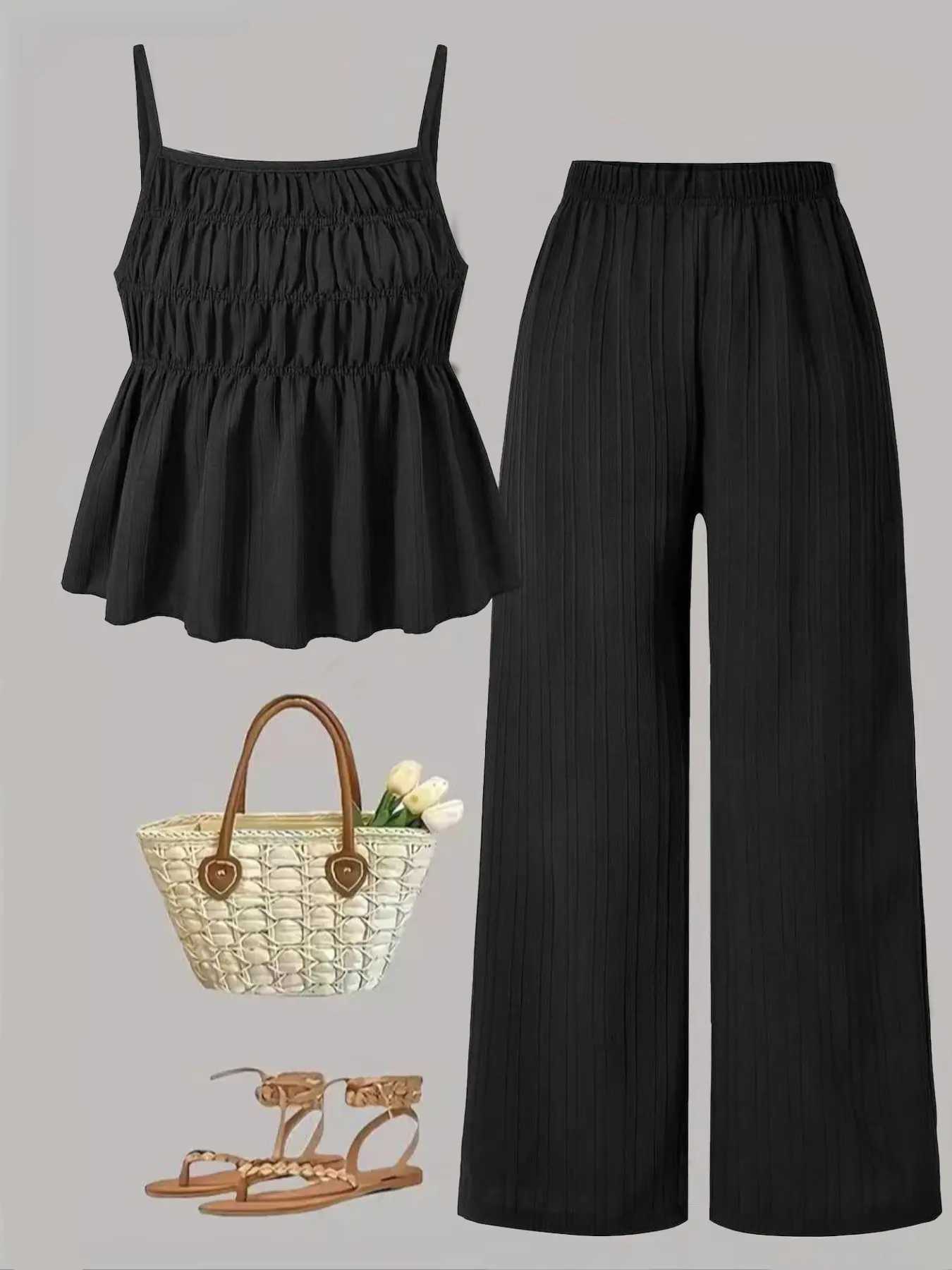 Women's Solid Color Cami Top & Wide Leg Pants 2 Piece Set
