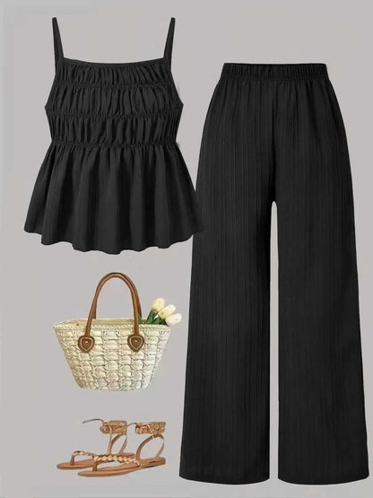 Women's Solid Color Cami Top & Wide Leg Pants 2 Piece Set