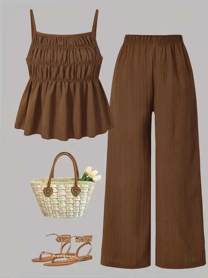 Women's Solid Color Cami Top & Wide Leg Pants 2 Piece Set