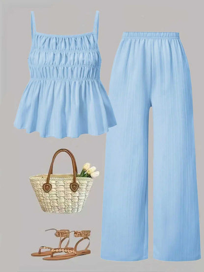 Women's Solid Color Cami Top & Wide Leg Pants 2 Piece Set